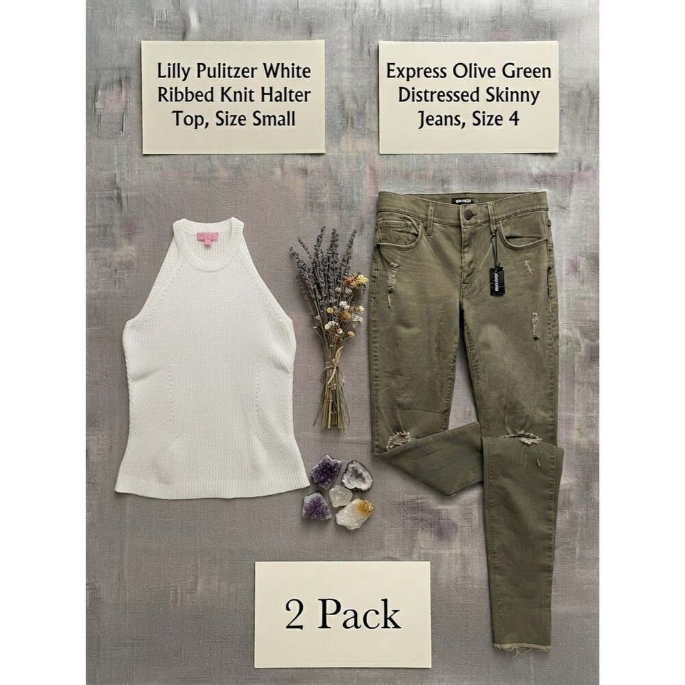 2 PACK LOT! Express Skinny Jeans 4 & Lilly Pulitzer White Halter Knit Tank Top S